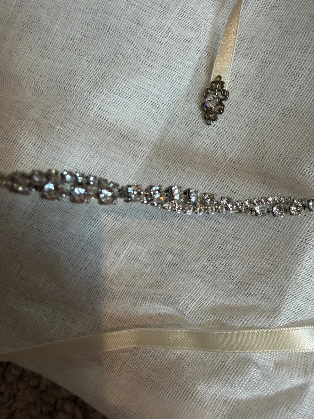 Sara Gabriel Silver Crystal Ribbon Tie Belt - Perfect for Bride!